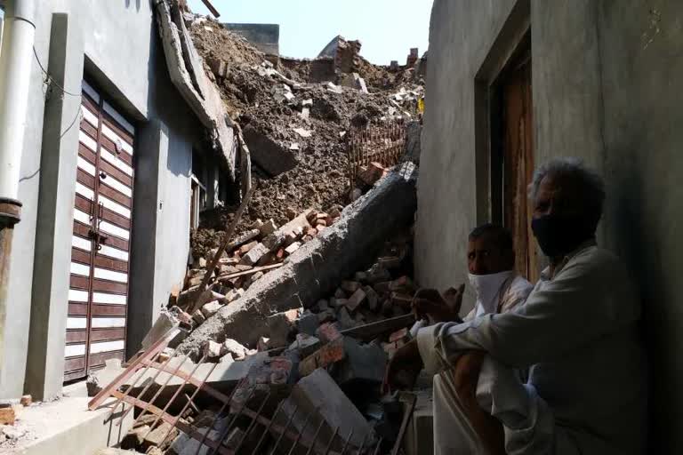 wall fall due to rain in jind