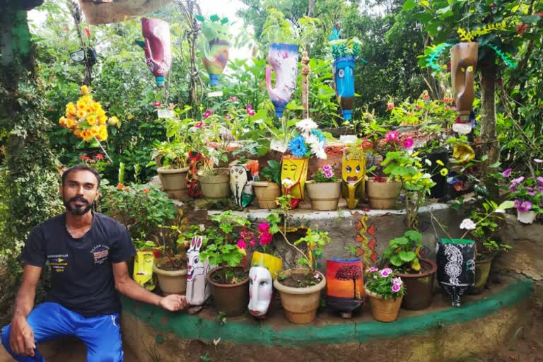 plastic bottle converted into flower pots in kogadu district