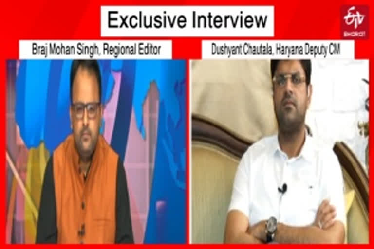 Haryana Deputy CM Dushyant Chautala speaking to ETV Bharat