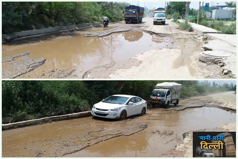 water filled on narela assembly road, people upset