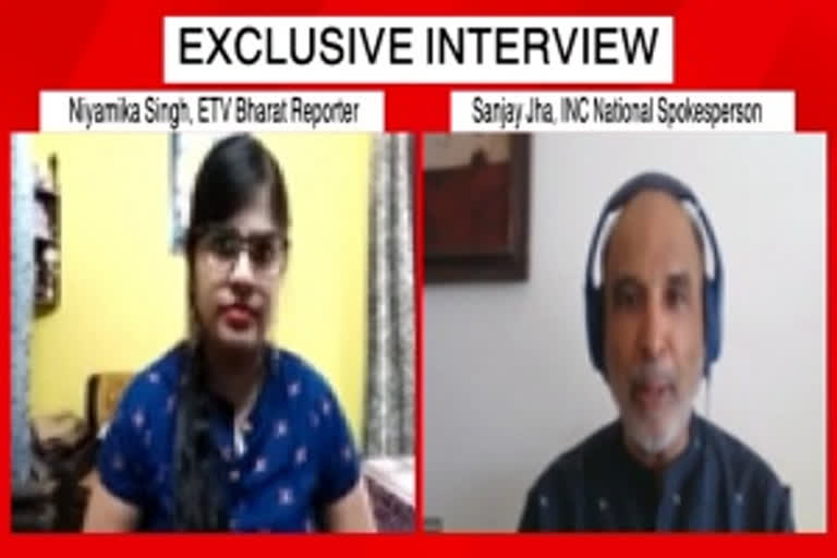 Congress National Spokesperson Sanjay Jha speaking to ETV Bharat