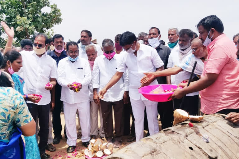 MLA janardhan reddy  laid the foundation for the construction of a check dam in nagarkarnool district