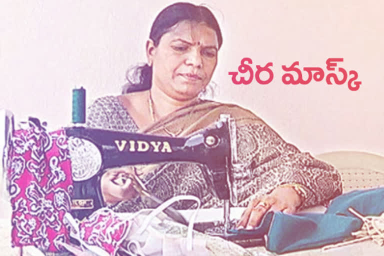 kothapalli mptc designed masks with cotton saris in rangareddy district