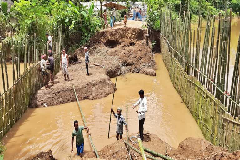 Embankment was formed by public kampur nagaon assam etv bharat news