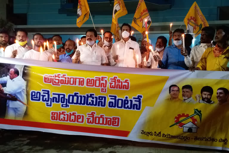 tdp leaders candle protest in nellore