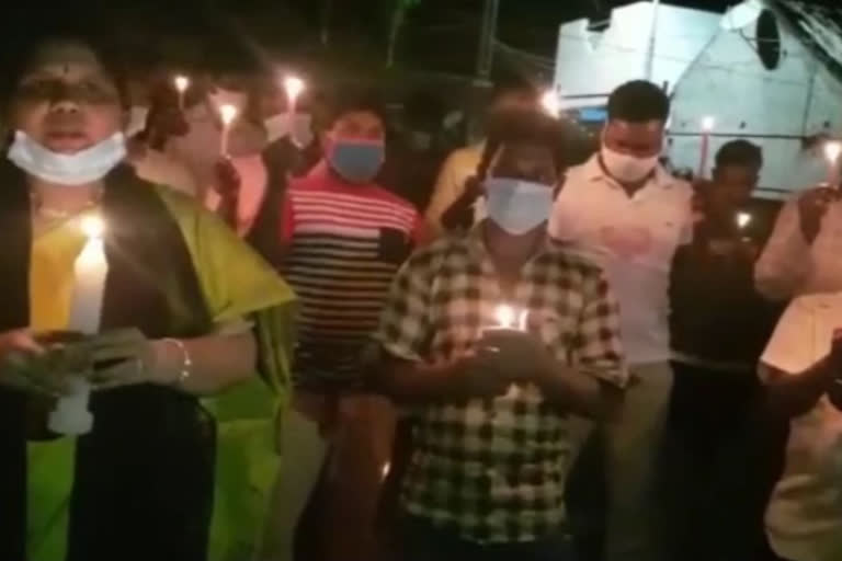 tdp leaders  Candle light   protest in vijayawada