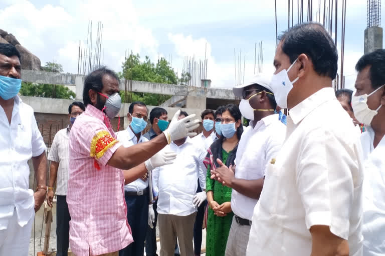 minister srinivas goud visit kaloji kalaksethram constuctution works at hanmkonda warangal urban district