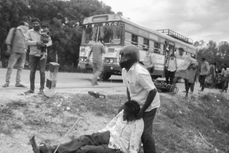 TSRTC Bus Accident Bike at Wardhanapeta in Warangal rural district