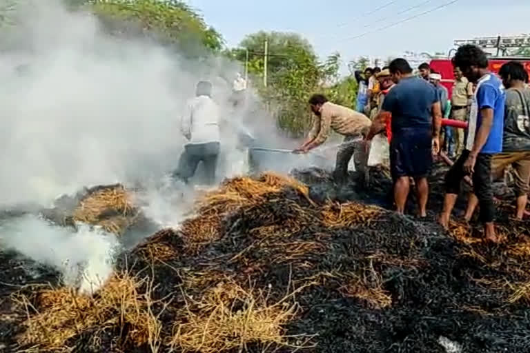 Rice loft fires with electric shock circuit at ganapavaram prakasham district