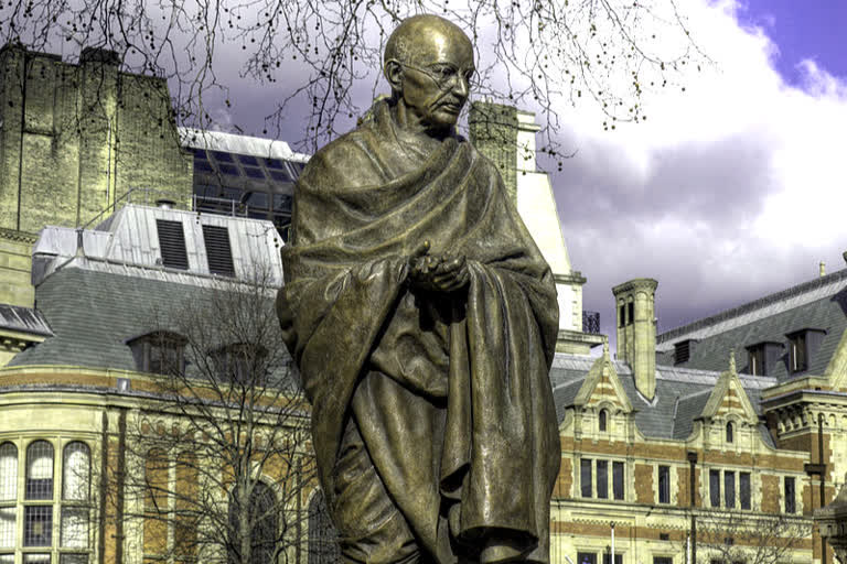 Red color was put on Gandhi's statue