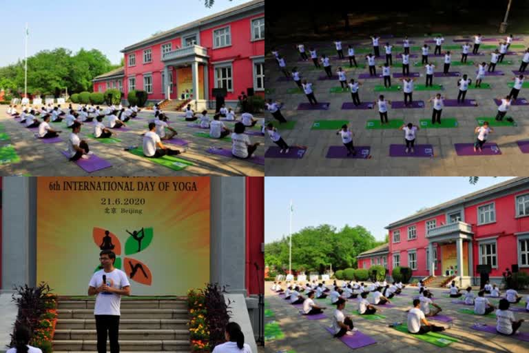 Yogasanas at the Embassy of India in Beijing