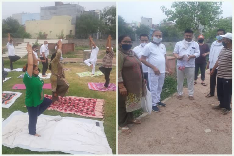 bjp workers did yoga in shahdara and distributed ayurvedicd decoction