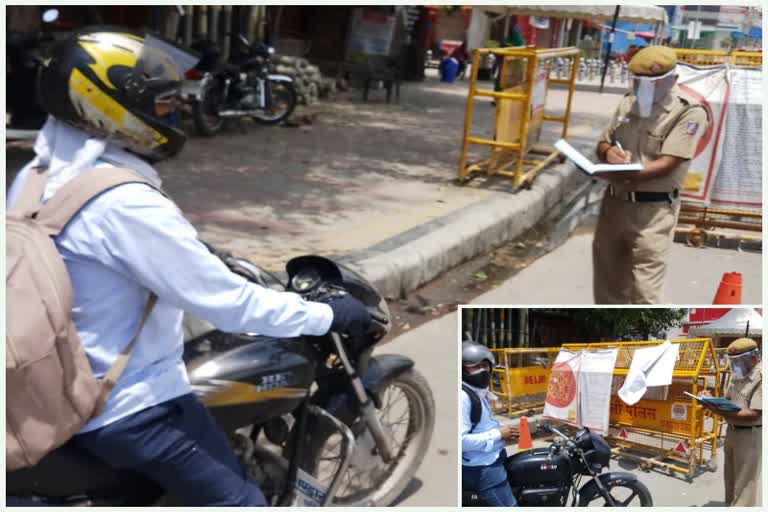 najafgarh police checked vehicles at delhi gate during unlock-1