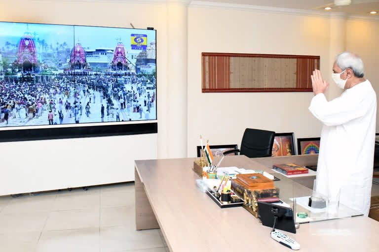 Odisha CM watches Puri Jagannath Rath Yatra on TV