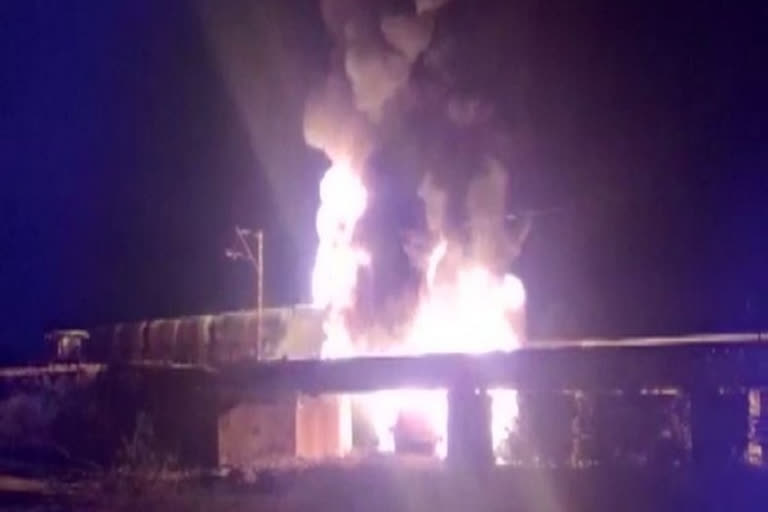 Goods train carrying oil tankers derails, 3 coaches catch fire