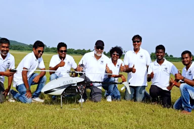 Ajith daksha team testing drone for spraying Disinfectant
