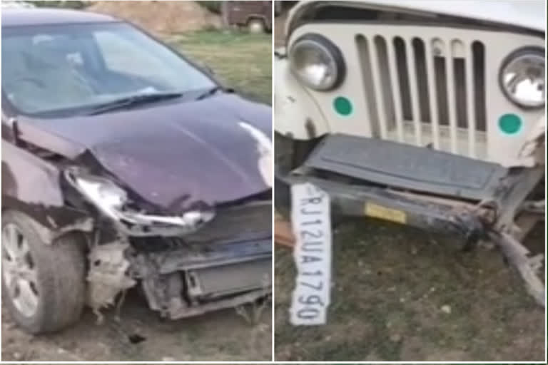 पुलिस जीप और कार में भिड़ंत, आसपुर में सड़क हादसा, Road accident in aspur, Clash in police jeep and car