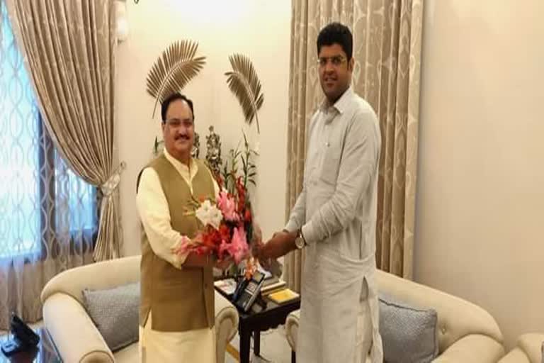 deputy chief minister dushyant chautala meeting with bjp party president jp nadda