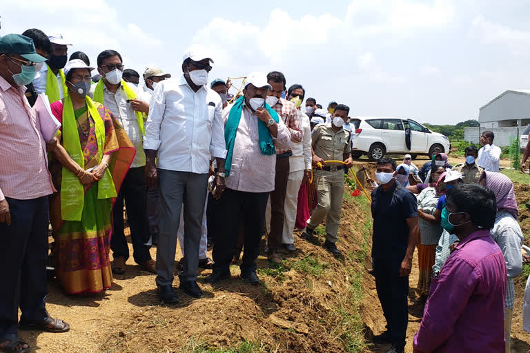 minister puvvada ajaykumar inspecting employment guarantee works at khammam