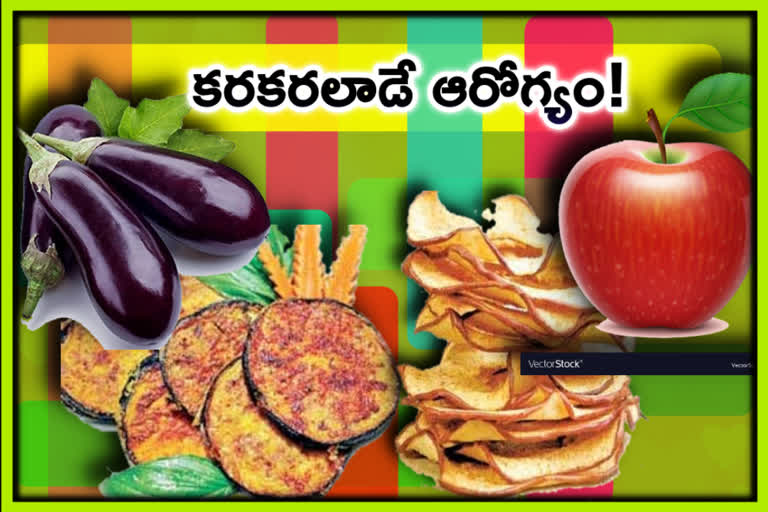 how-to-make-healthy-chips-recipes-of-apple-and-brinjal-in-telugu