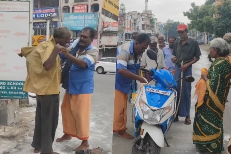 காஞ்சிபுரம்  ஓய்வு பெற்ற காவல் உதவி ஆய்வாளர்  kanchipuram  kanchipuram police provide food to old people  ஆதரவற்றவர்களுக்கு உணவு வழங்கும் காவல் அலுவலர்  ஓய்வு பெற்ற காவலர் சீனிவாசன்