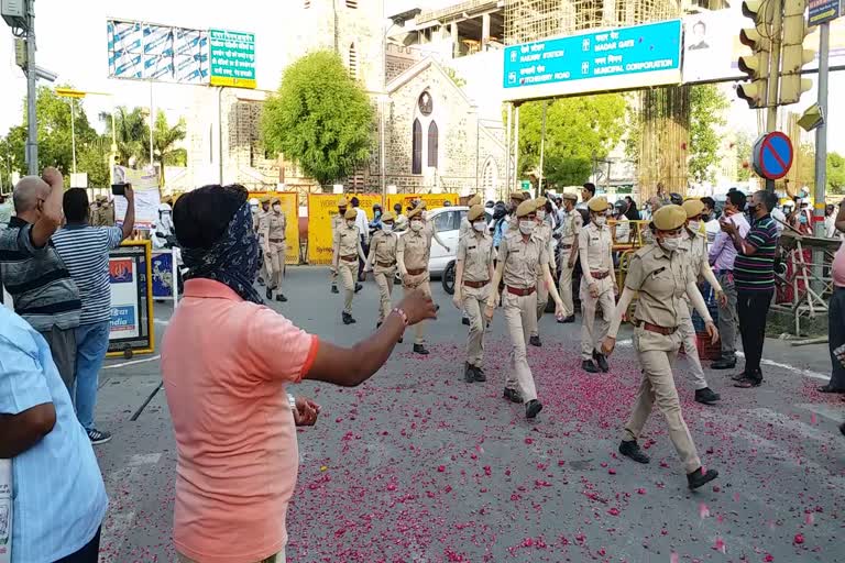 अजमेर न्यूज, ajmer news, पुलिस का पैदल मार्च, Police march