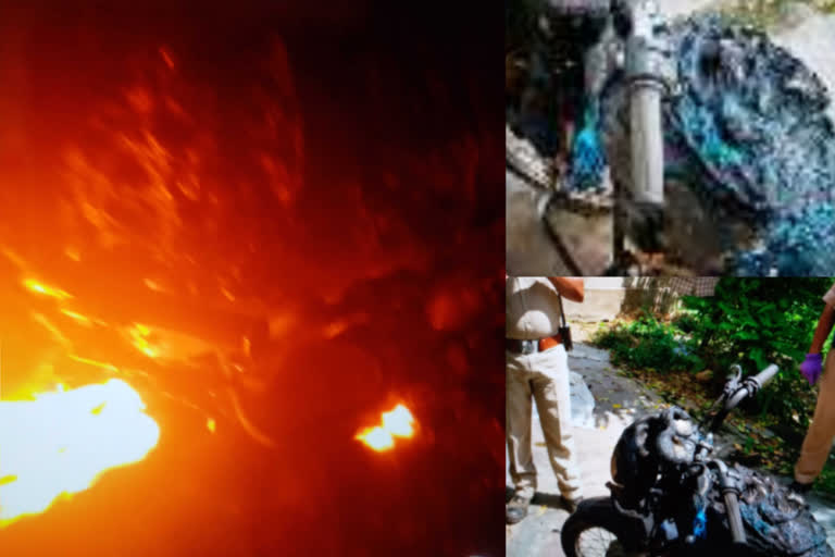 suspected persons fired a bike of bjp member in visakhapatnam