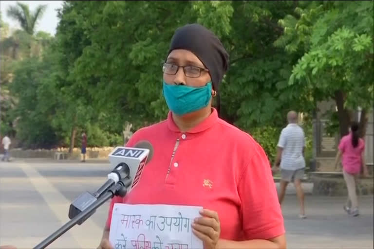 Social activist Poonam is running awareness campaign wearing masks in chandigarh