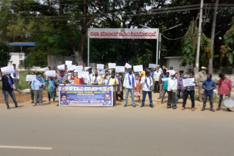 Protest in front of SP's office by DSS organization at shimoga