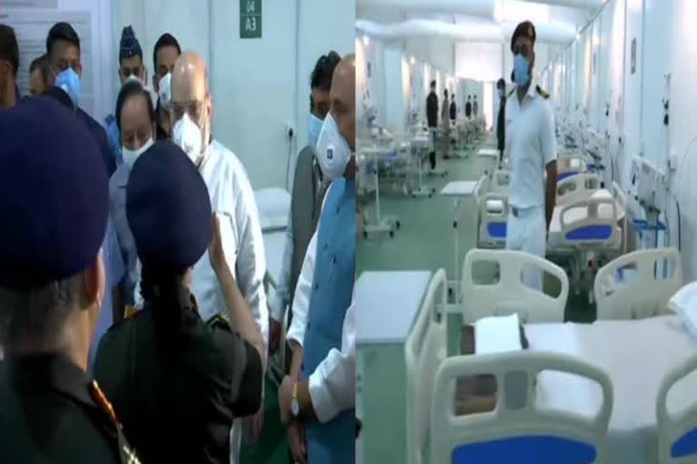 Amit Shah and cm kejriwal visit Sardar Vallabh Bhai Patel COVID19 Hospital