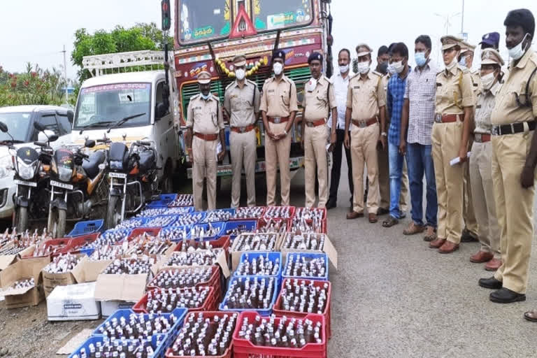 Guntur district police seized bottles of liquor worth Rs 10 lakh