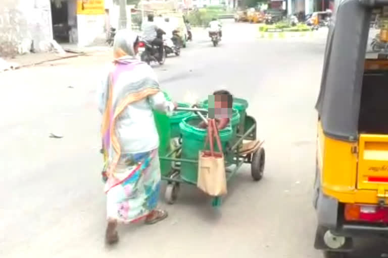 No one to look after daughter, Tiruppur sweeper carries her in dustbin