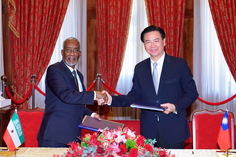 Taiwan's Foreign Minister Joseph Wu (right) and his counterpart from Somaliland, Yasin Hagi Mohamoud. (File pic)