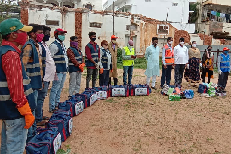 corona safety kits distribution in kachiguda hyderabad