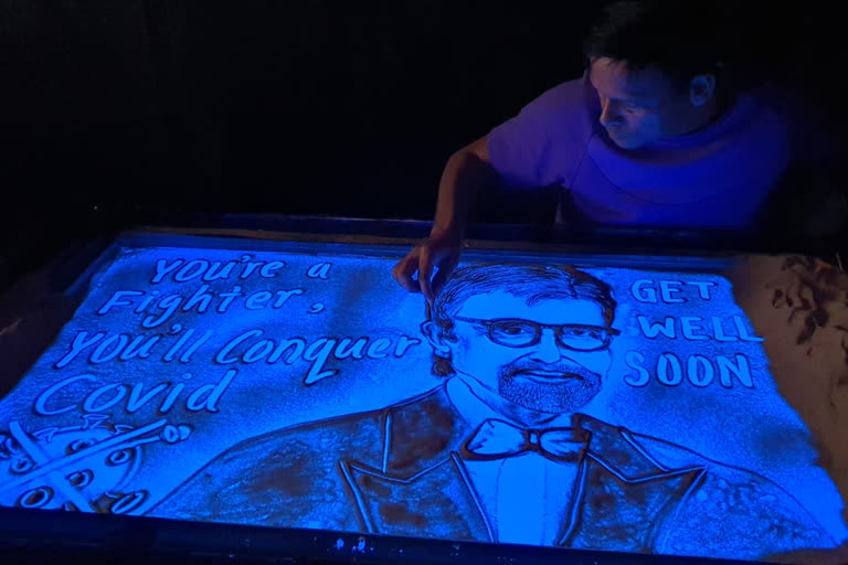 Manas wished Amitabh Bachchan recovery through sand animation