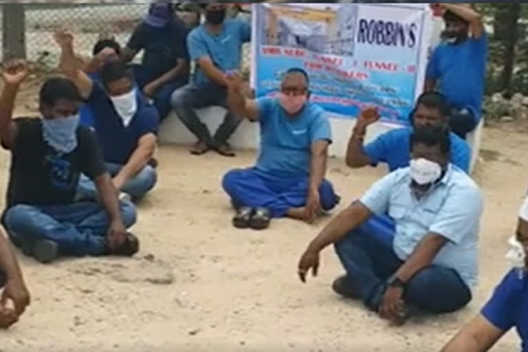 slbc labors protest for their salary in nalgonda