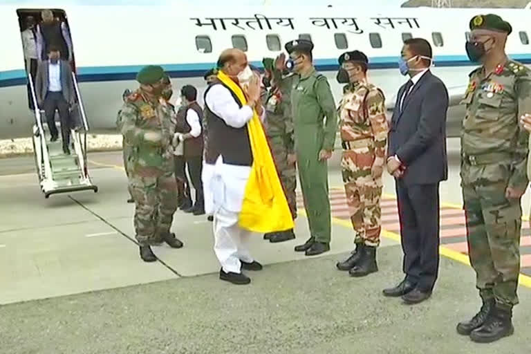 Rajnath Singh arrives Leh, to visit forward areas along LOC LAC Etv bharat news