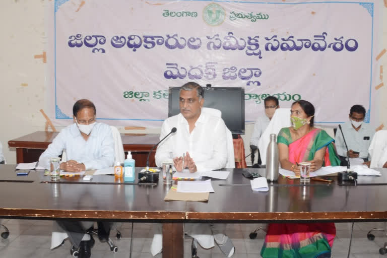 minister harish rao review on muncipalities development in medak district