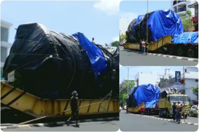 A truck, carrying an aerospace horizontal autoclave for delivery to Vikram Sarabhai Space Centre in Thiruvananthapuram