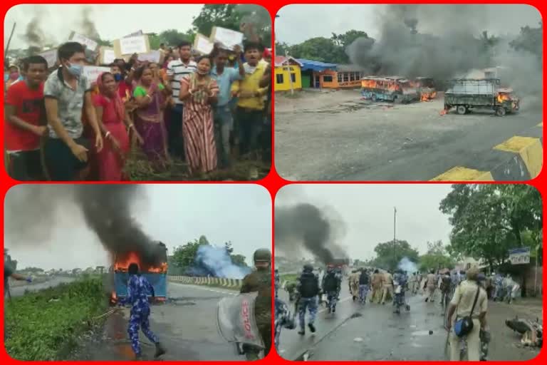 Clash breaks out between security personnel and locals, during the protest against an alleged gang-rape