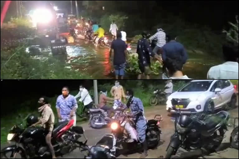 Wet pond traffic for motorists at pedda cheruvu kodad