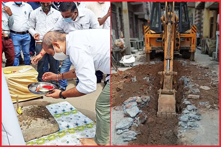 mla dilip pandey started roads construction in gtb nagar ward and mukherjee nagar