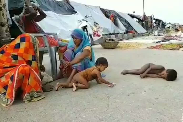 People affected by floods have taken shelter on NH in Motihari