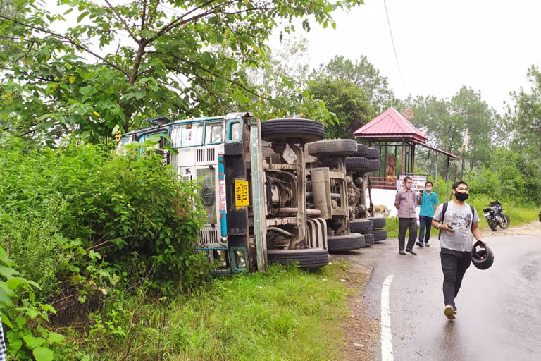 Truck overturned on road