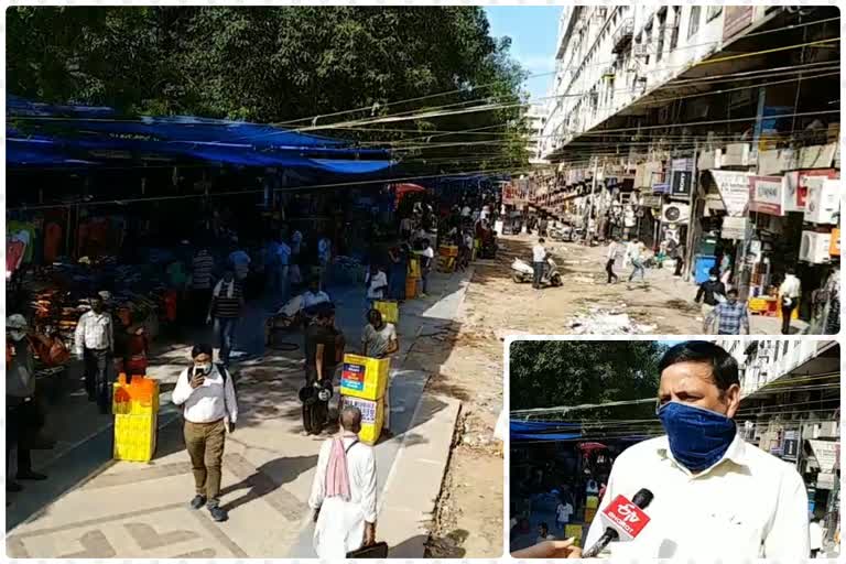 Social distancing is not being followed by opening of street vendors shops in Nehru Place