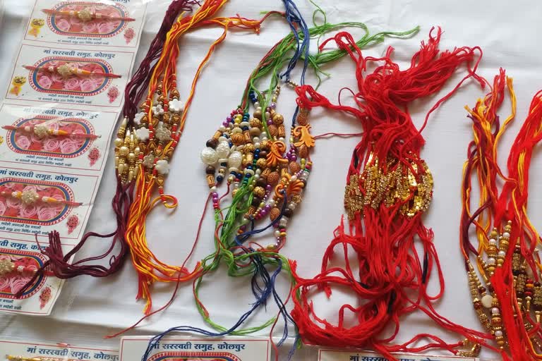 bastar women making rakhi