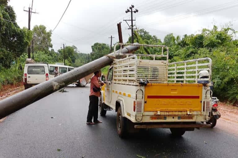 Power pole fallen on the vehicle