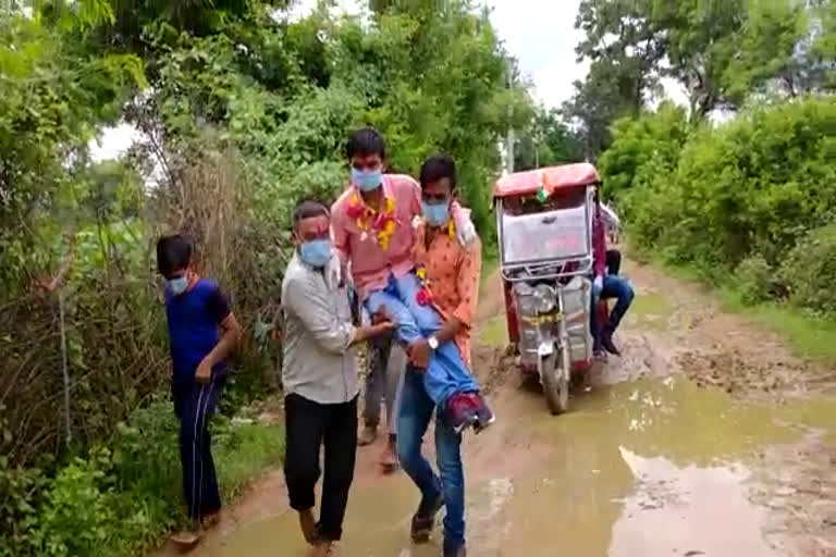 Villagers crossing the road