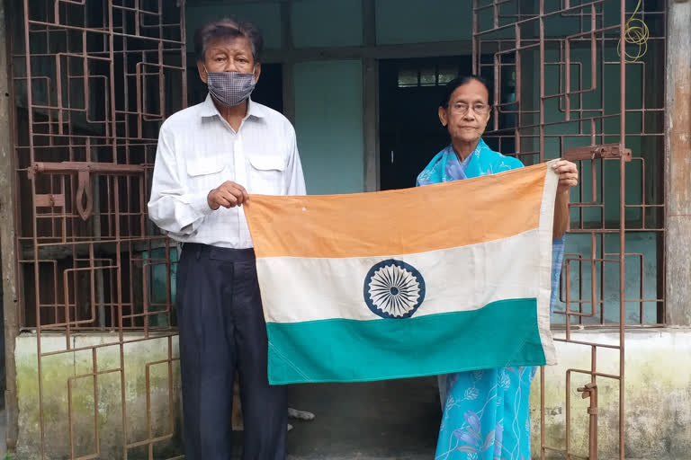 A historical flag of India in a family in Dhubri