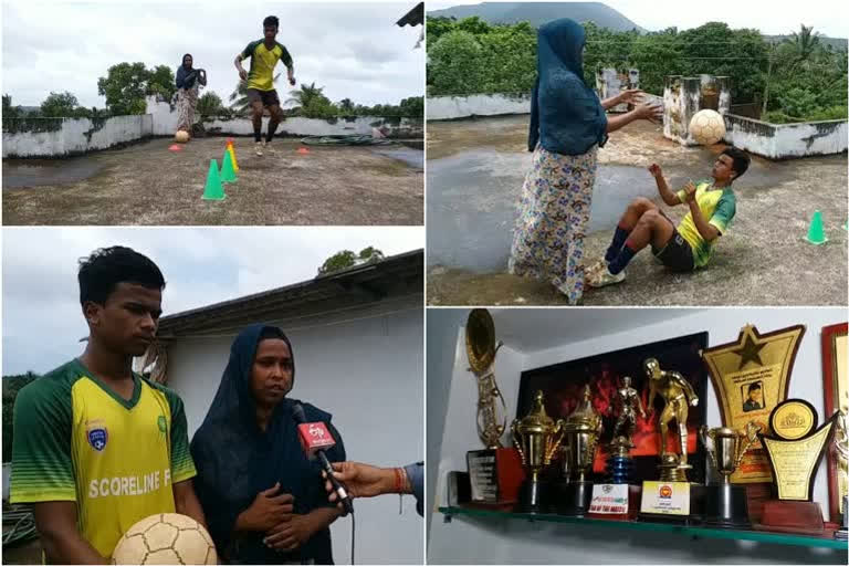 Watch: Mother turns into football trainer for her son; making him famous footballer is her only goal